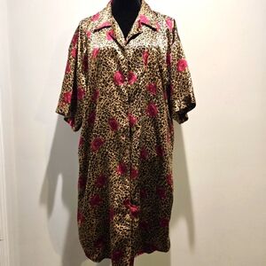 Intimates Audrey Lane Women's Cheetah Print & Roses Button Down Nightgown OS